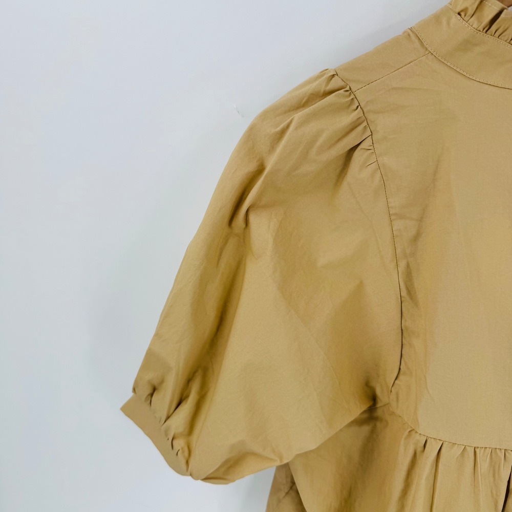 Cicy Bell Tan Babydoll Peasant Top NWT Size S Ruffle Puff Sleeve Neutral Capsule - Picture 7 of 10